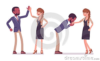 Man to woman friendly greeting Vector Illustration