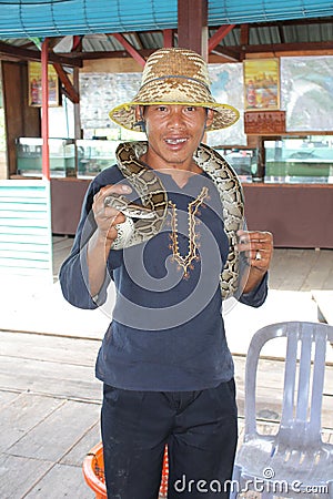 Man on Tonle lake Editorial Stock Photo
