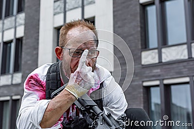 Man took aim with the pistol. Action Movie Style Stock Photo