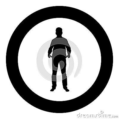 Man took out his empty pockets Businessman has not money silhouette concept icon black color illustration in circle round Vector Illustration