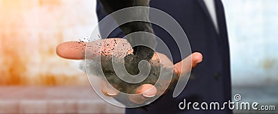 Man with tornado in his hand Stock Photo