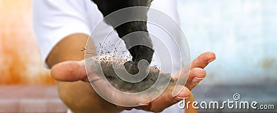 Man with tornado in his hand Stock Photo