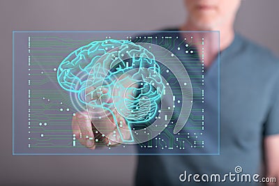 Man touching an artificial intelligence concept on a touch screen Stock Photo