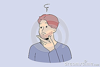 Man touching beard think of shaving Vector Illustration