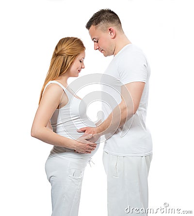 https://thumbs.dreamstime.com/x/man-touching-belly-his-pregnant-woman-portrait-young-happy-men-women-wife-isolated-white-background-30493928.jpg