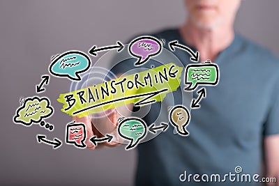 Man touching a brainstorming concept Stock Photo