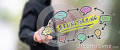 Man touching a brainstorming concept Stock Photo