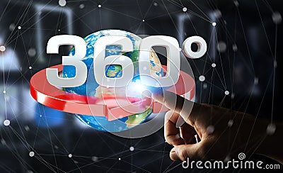 Man touching 360 degree 3D render icon with his finger Stock Photo