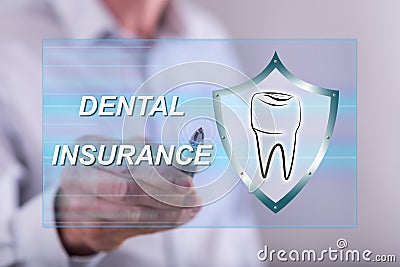 Man touching a dental insurance concept on a touch screen Stock Photo