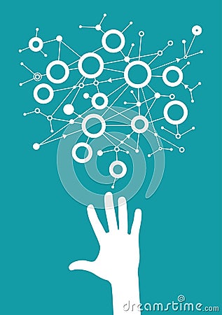 Man touching digital data network with his fingers Vector Illustration