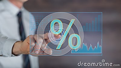 Man touching digital interest rates data on a touch screen Stock Photo