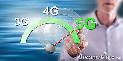 Man touching a 5g concept Stock Photo