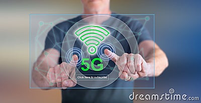 Man touching a 5g concept Stock Photo