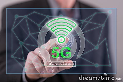 Man touching a 5g concept on a touch screen Stock Photo