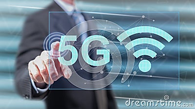 Man touching a 5g concept Stock Photo