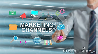 Man touching a marketing channels concept Stock Photo