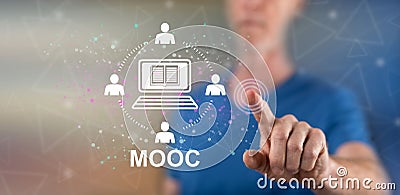 Man touching a mooc concept Stock Photo