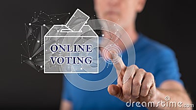 Man touching an online voting concept Stock Photo