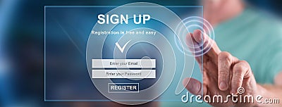 Man touching a signup concept Stock Photo