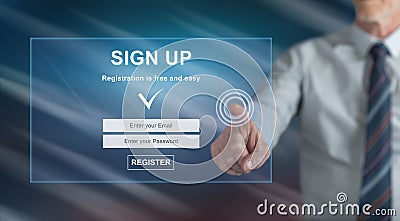 Man touching a signup concept Stock Photo