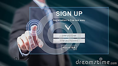 Man touching a signup concept Stock Photo