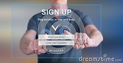 Man touching a signup concept Stock Photo