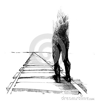 Man on the tracks Cartoon Illustration