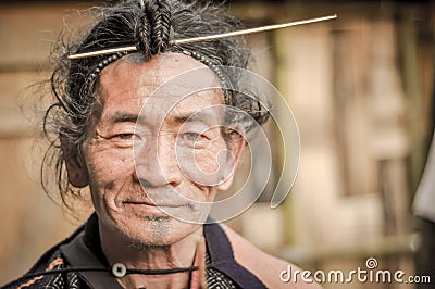 Man with traditional hairstyle in Arunachal Pradesh Editorial Stock Photo