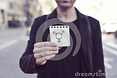 Man and transgender symbol Stock Photo