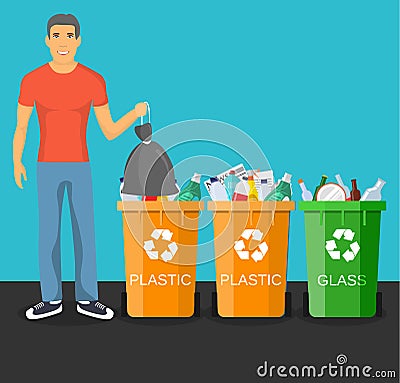 Man with trash vector illustration. Vector Illustration