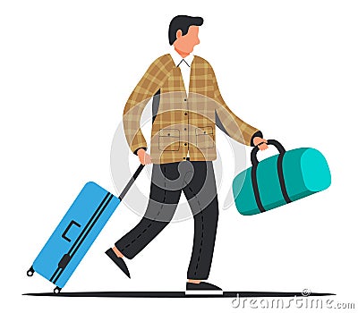 Man with Travel Bag. Vector Illustration
