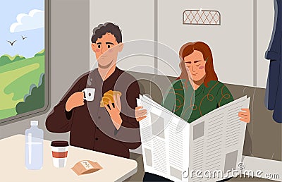 Man travel with woman Cartoon Illustration