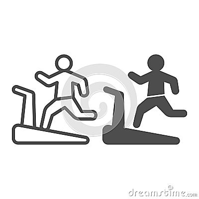 Man on treadmill line and solid icon, Diet concept, Exercise machine sign on white background, Man running on treadmill Vector Illustration