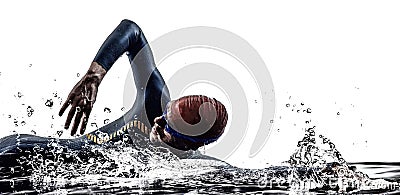 Man triathlon iron man athlete swimmers swimming Stock Photo