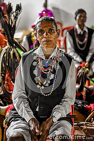 Man With Tribal Ornaments Ready For Dandami Madiya Dance Editorial Stock Photo