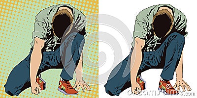 Man tries to get up from his knees. Stock illustration. People i Vector Illustration