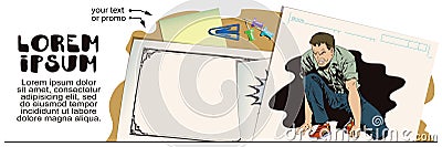 Man tries to get up from his knees. Stock illustration. People i Vector Illustration