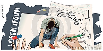 Man tries to get up from his knees. Stock illustration. People i Vector Illustration