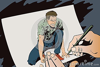 Man tries to get up from his knees. Stock illustration. People i Vector Illustration