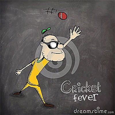 Man trying to catch the ball for Cricket fever. Stock Photo