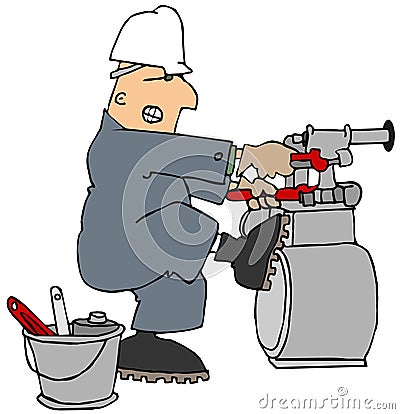 Man trying to loosen a gas meter Cartoon Illustration