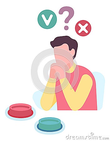 Man trying to make right choice. Decision thinking Vector Illustration