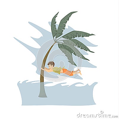 Man trying to save life during tsunami graphic, natural disasters concept Vector Illustration