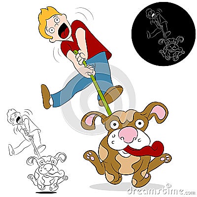 Man Trying to Walk His Dog Vector Illustration