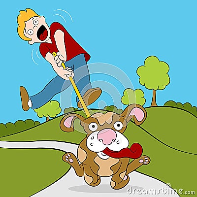 Man Trying To Walk His Dog Vector Illustration