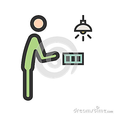 Man Turning Light On Vector Illustration