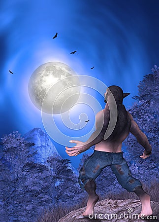 Man Turning Into Werewolf Full Moon Illustration Stock Photo