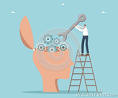 Man turns gears in head Vector Illustration