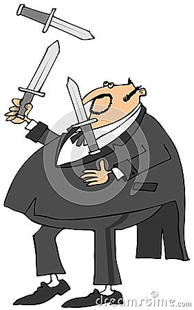 Man in a tux juggling knives Cartoon Illustration