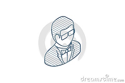 man in tuxedo avatar isometric icon. 3d line art technical drawing. Editable stroke vector Cartoon Illustration
